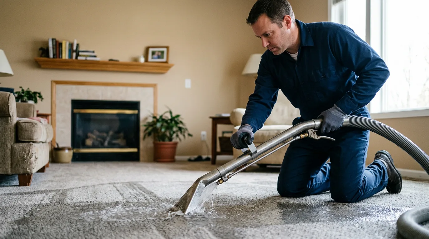 Water damage restoration technician working near Harleysville, PA